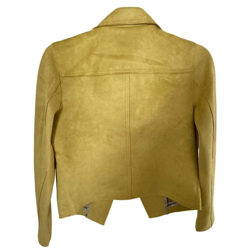 Women's L Mustard Yellow Philosophy Open Front Faux Suede Moto Jacket XS NWT - Picture 7 of 9